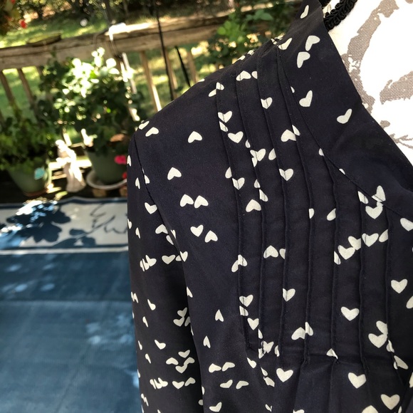 Daniel Rainn Black with Beige Heart Print Tie Neck Detail Blouse 3/4 Sleeve M - Picture 5 of 11